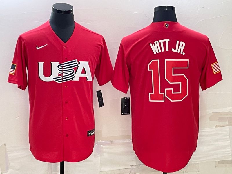 Men 2023 World Cub USA #15 Witt jr Red Nike MLB Jersey8